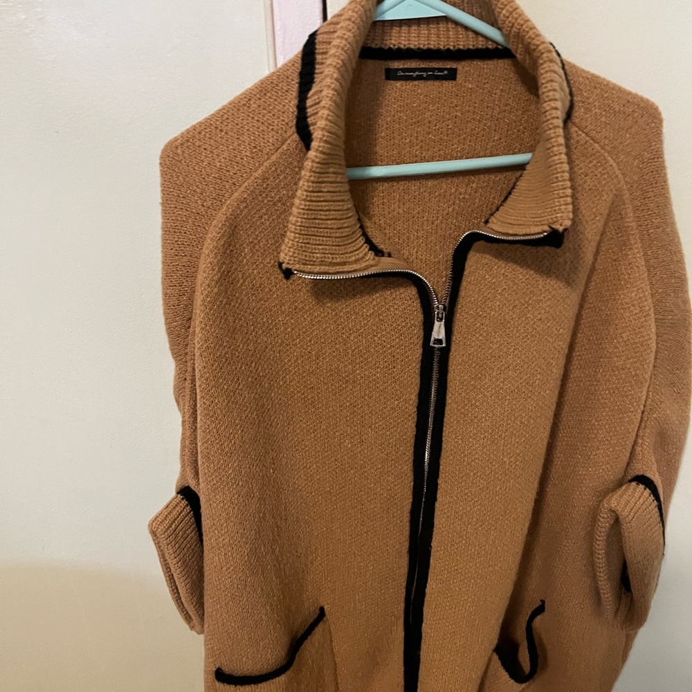 Do Everything in Love Tan Sweater with Black Accents